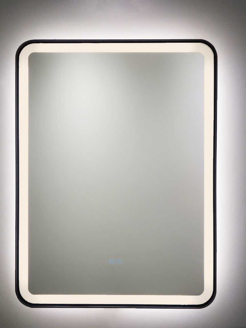 LED Badezimmerspiegel H-1110 mit schwarzem Aluminiumrahmen und Anti-Beschlag – 60x80 cm, Touch,