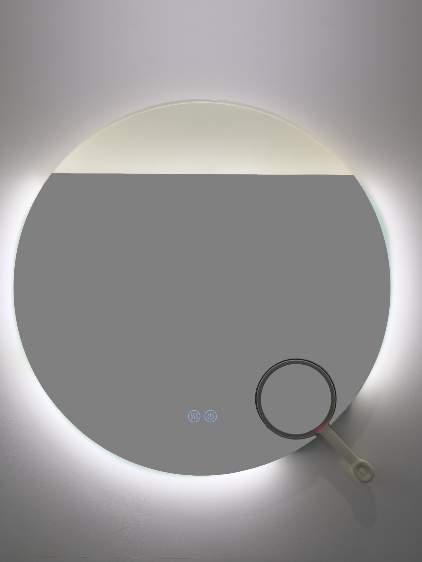 Runder LED-Badezimmerspiegel H-2003 mit COB-Beleuchtung, Anti-Beschlag, 3 Lichtfarben und Kosmetiklupe