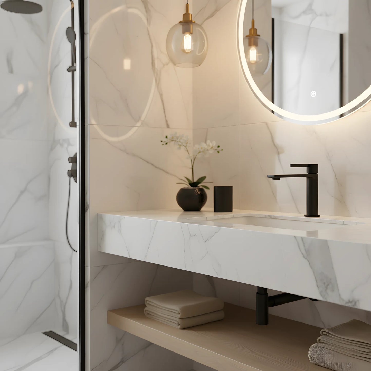 Baterie lavoar alamă cu detalii verticale negru