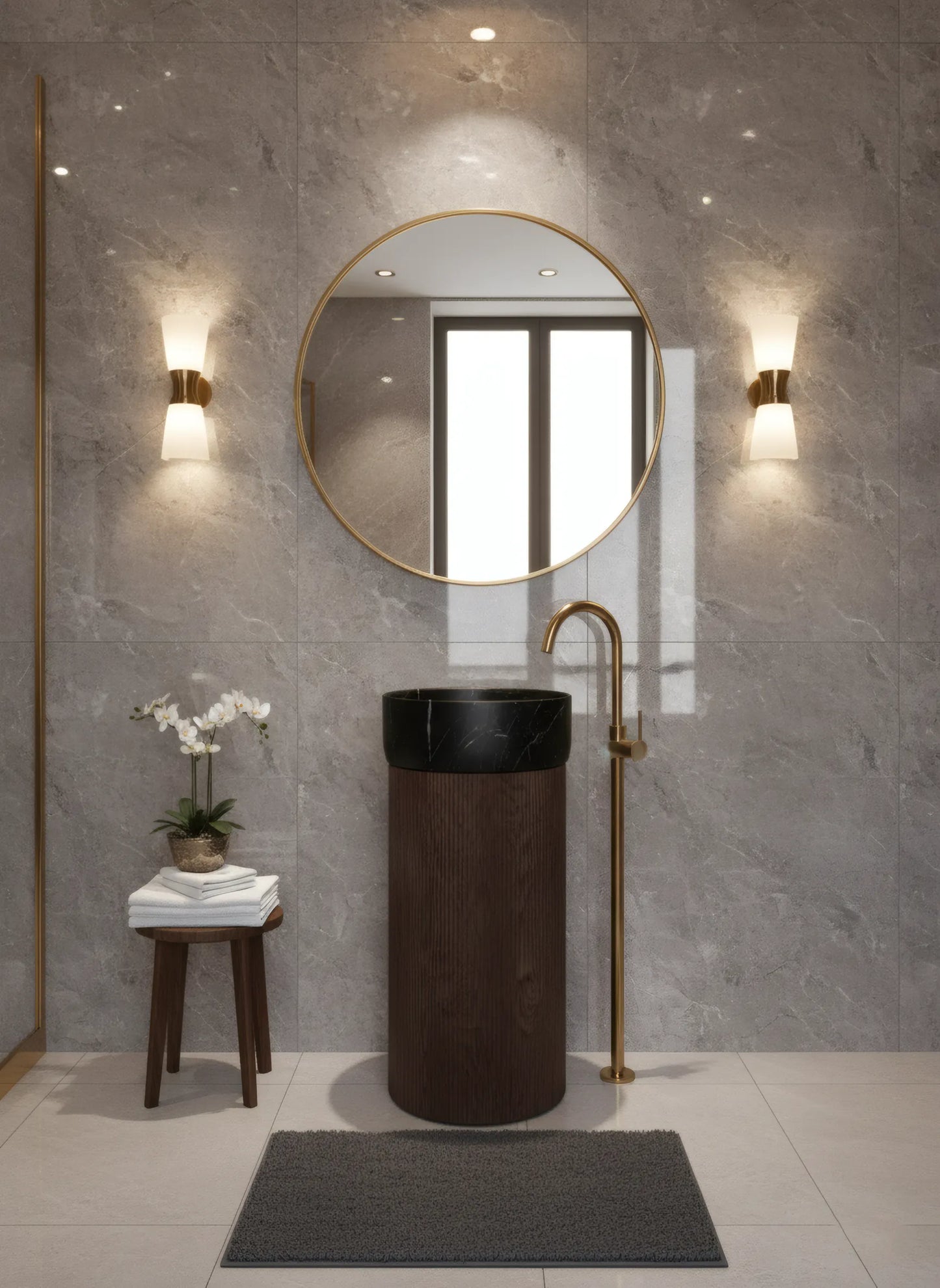 Premium Freistehendes Waschbecken aus Massivholz