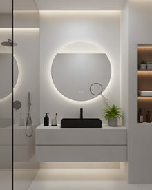 Runder LED-Badezimmerspiegel H-2003 mit COB-Beleuchtung, Anti-Beschlag, 3 Lichtfarben und Kosmetiklupe