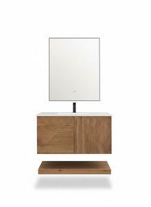 Badmöbel aus Holz mit geometrischem Design & LED-Spiegel