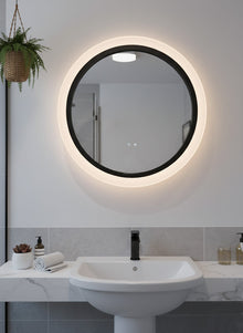 Runder LED Badezimmerspiegel Ø60 cm Schwarz – Touch, Sensor, Anti-Beschlag & 3 Lichtfarben