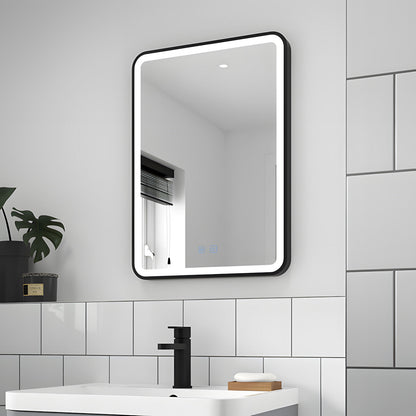 LED Badezimmerspiegel H-1110 mit schwarzem Aluminiumrahmen und Anti-Beschlag – 60x80 cm, Touch,