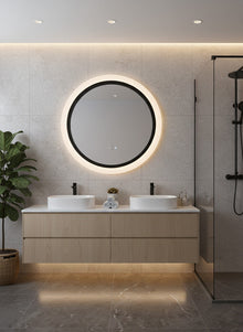 Runder LED Badezimmerspiegel Ø60 cm Schwarz – Touch, Sensor, Anti-Beschlag & 3 Lichtfarben