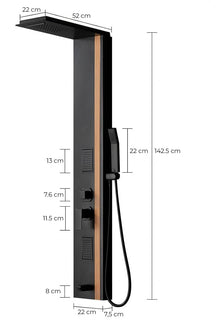 Panel de Duș Black & Bamboo – Design Modern cu Duș Fix, Hidromasaj și Duș de Mână