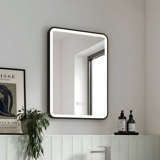 LED Badezimmerspiegel H-1110 mit schwarzem Aluminiumrahmen und Anti-Beschlag – 60x80 cm, Touch,