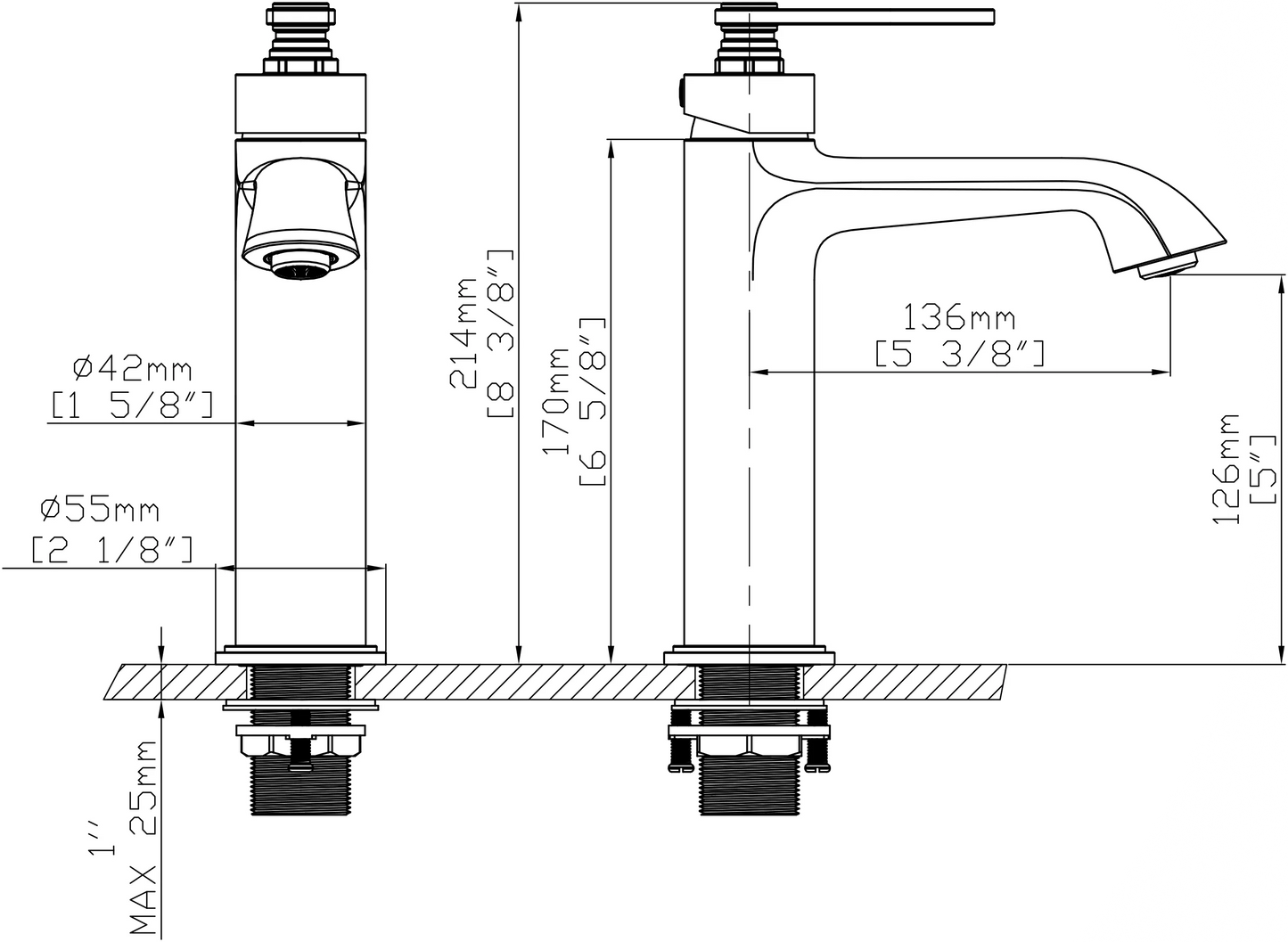 Baterie lavoar baie cu bază și mâner în trepte – B1006A 01