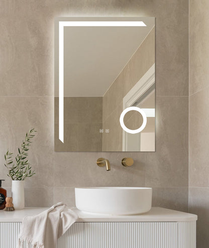 LED-Badspiegel H-1041B mit Kosmetiklupe, 3 Lichtfarben, Antibeschlag und Touch-Control