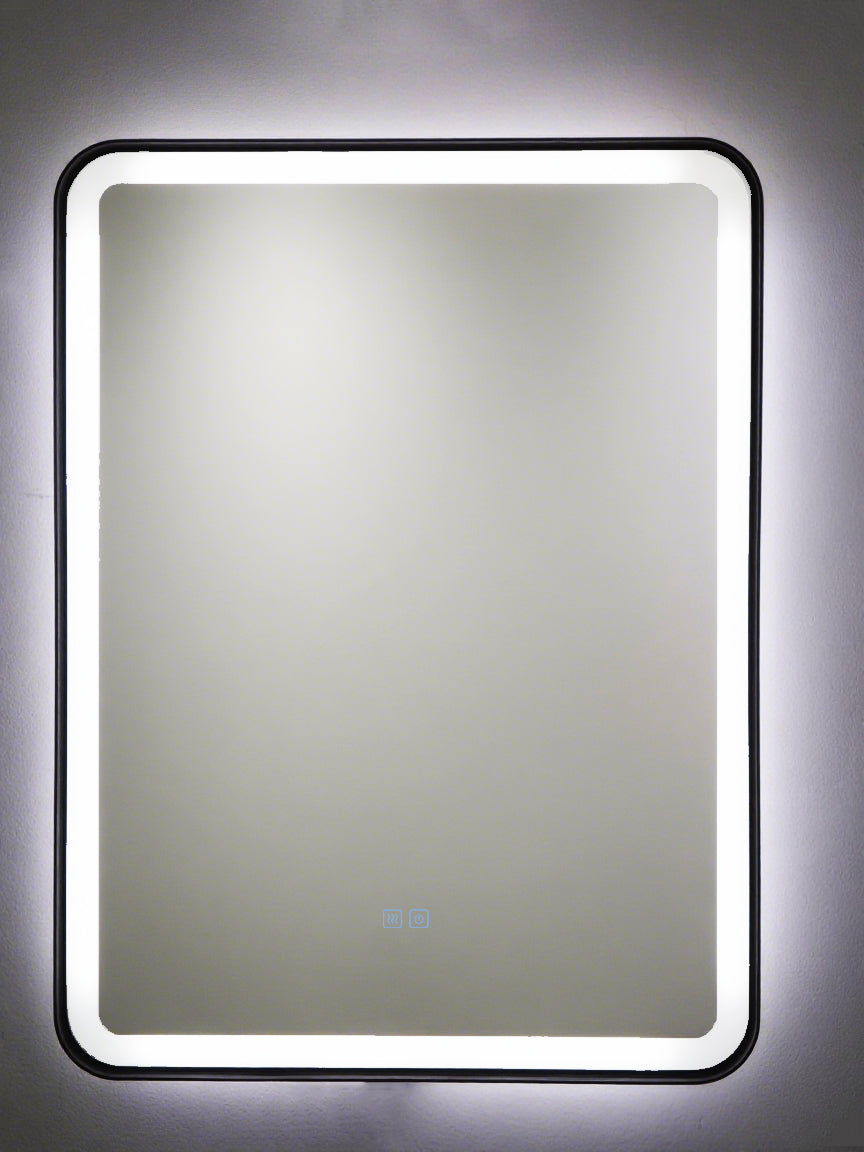 LED Badezimmerspiegel H-1110 mit schwarzem Aluminiumrahmen und Anti-Beschlag – 60x80 cm, Touch,