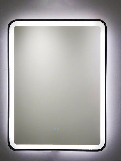 LED Badezimmerspiegel H-1110 mit schwarzem Aluminiumrahmen und Anti-Beschlag – 60x80 cm, Touch,
