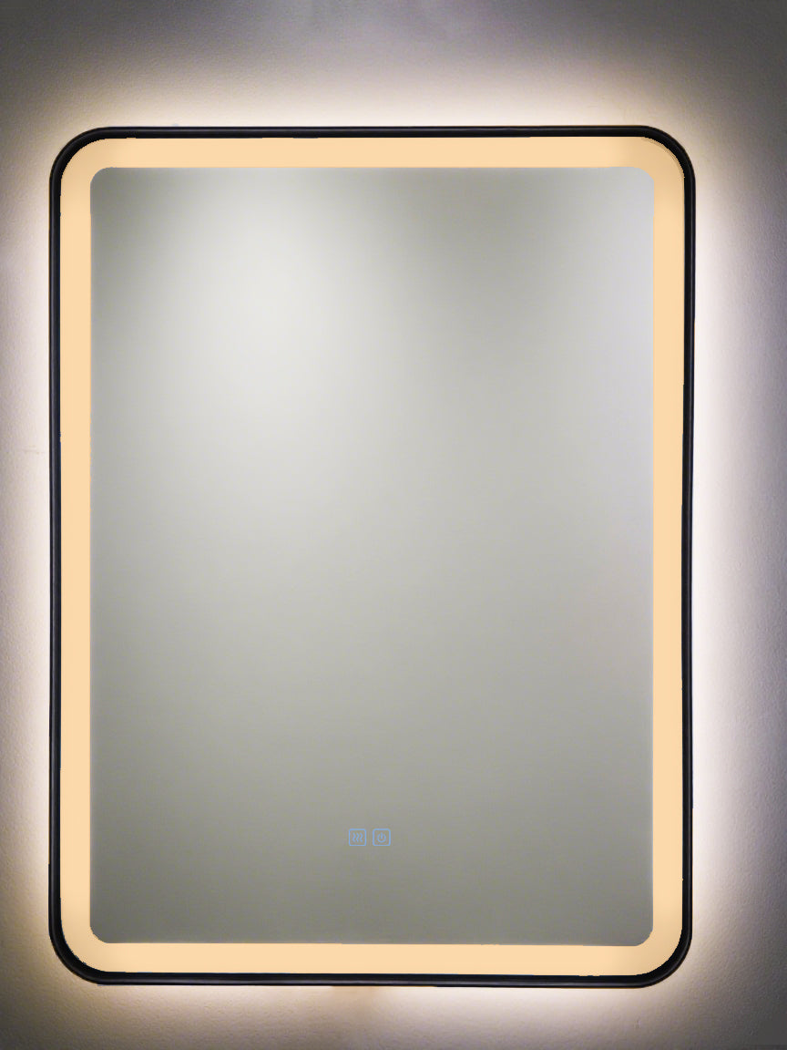 LED Badezimmerspiegel H-1110 mit schwarzem Aluminiumrahmen und Anti-Beschlag – 60x80 cm, Touch,