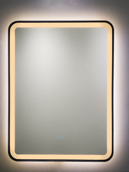 LED Badezimmerspiegel H-1110 mit schwarzem Aluminiumrahmen und Anti-Beschlag – 60x80 cm, Touch,