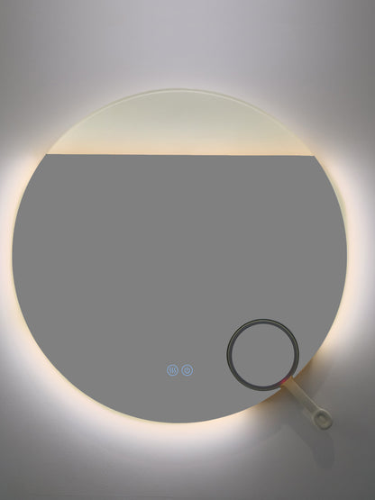 Runder LED-Badezimmerspiegel H-2003 mit COB-Beleuchtung, Anti-Beschlag, 3 Lichtfarben und Kosmetiklupe