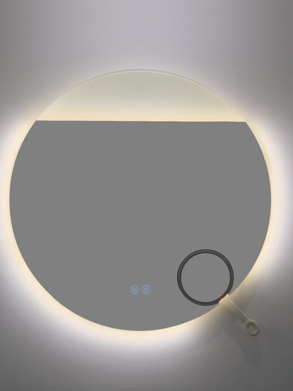 Runder LED-Badezimmerspiegel H-2003 mit COB-Beleuchtung, Anti-Beschlag, 3 Lichtfarben und Kosmetiklupe