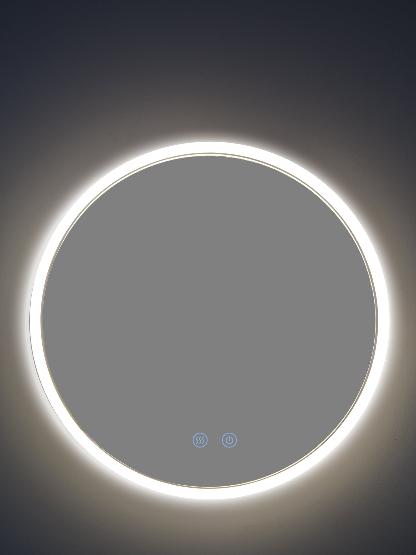 Runder LED Badezimmerspiegel H-2112 mit Acrylrahmen – Ø50 cm, 3 Lichtfarben, Anti-Beschlag, Touch