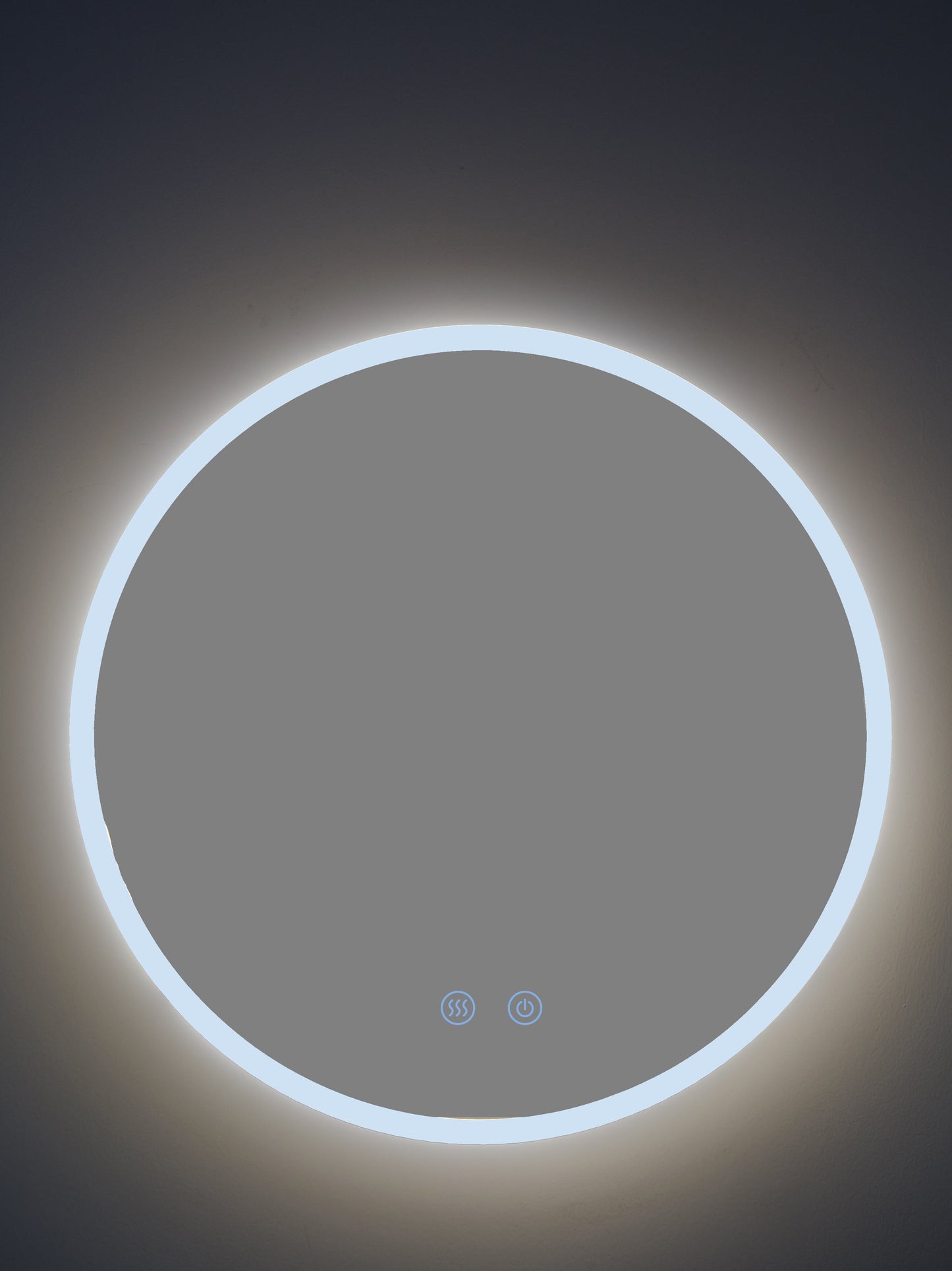 Runder LED Badezimmerspiegel H-2112 mit Acrylrahmen – Ø50 cm, 3 Lichtfarben, Anti-Beschlag, Touch